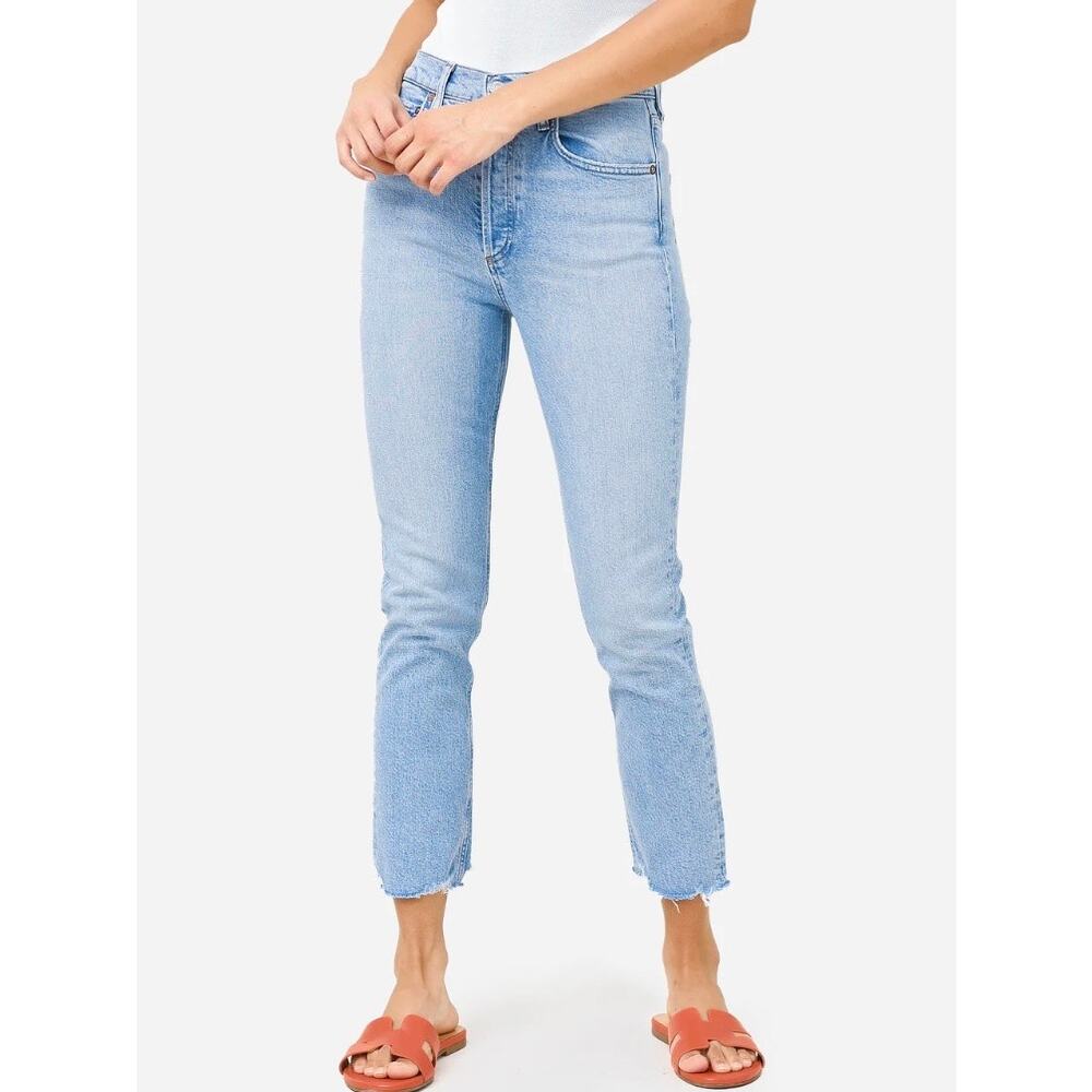 Agolde Riley Crop Button Fly Light Wash Jeans Stretch Cotton 27 Straight High